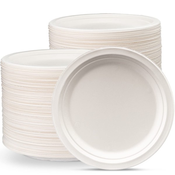 Comfy Package, 100% Compostable 9 Inch Heavy-Duty Paper Plates [250 Pack] Eco-Friendly Disposable Sugarcane Plates