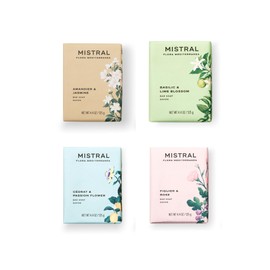Flora Mediterranea 4 Bar Soap Set | Includes Amandier & Jasmine; Basilic & Lime Blossom, Cédrat & Passion Flower; Figuier & Rose.