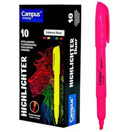 Campus Slanted Tip Highlighters Pack of 10 Water Based Highlighters Neon Highlighters (Pink)