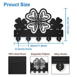 MAYJOYDIY Wooden Lucky Clover Key Holder 30 x 20 cm Four-Leaf Clover Wall Mounted Key Hooks Clothes Hanger Rack with 5 Alloy Hooks for St. Patrick's Day Front Door Kitchen Decor