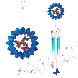 3D Rotation Butterfly Wind Chimes Outdoor with Wind Spinner Outside, Sympathy Retirement Memorial Retirement Wind Chimes for Loss of Loved One