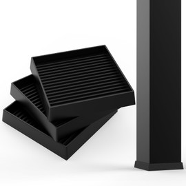 UBANU 3x3 Square Rubber Furniture Wheel Cup, Scratch Resistant Floor Protection, Anti Slip Tread with Grip, Anti Shake Foot Pads Suitable for Beds and Sofas - Protect Any Floor (Set of 4) Black