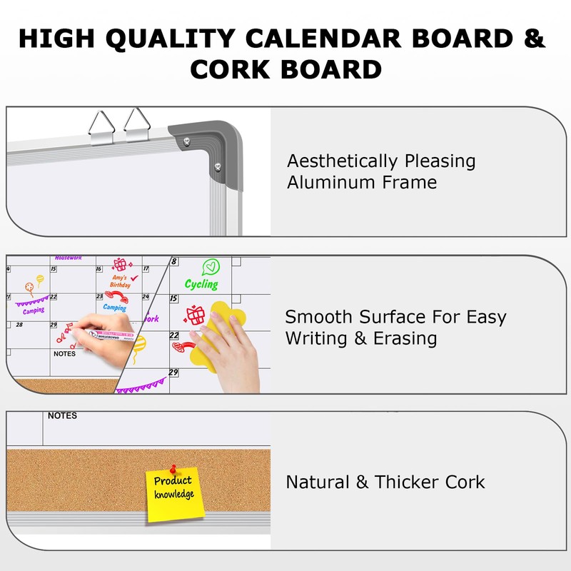EAONE 16x12 in Double Side Whiteboard Calendar & Cork Board
