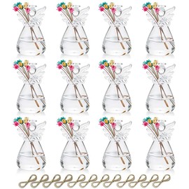 Sziqiqi Clear Glass Guardian Angel Vases Bulk for Hanging Vases for Buds Cuttings Greenery Hydroponic Plant Containers Room Ornaments Bautizo Decorations 3.5inch/12Pcs