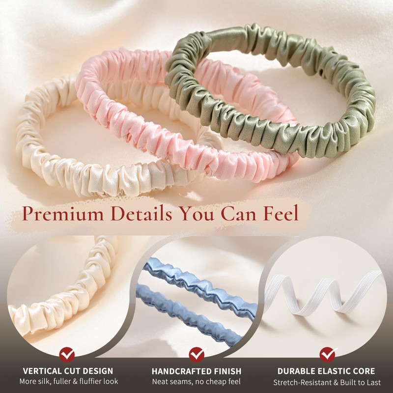 Silk Hair Ties for Women, 0.4 Inch Wide, 6A 100%