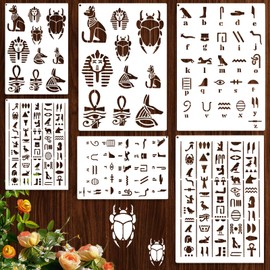 LIQWEI 6Pcs Stencils for Painting, Wood Burning Kit, Egyptian Hieroglyphs Stencils Engraving Stencil, African Masks Wall Decor Stencil for Crafts for Wood Burning, Bookmark, Crafts, Art, DIY