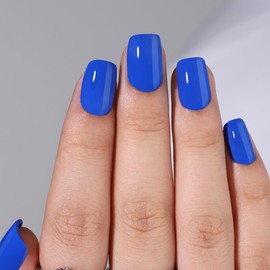 Hrnsnails Dark Blue Press On Nails, Short Square Press On Nails,Glue On Nails Short Fake Nails with Glossy Designs, Nails Press Ons Soft Gel False Nails,Artificial Nails Stick On Nails for Women