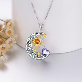 AOBOCO Women's Sterling Silver Sun and Star Necklace with Abalone Shell Moon, June Birthstone Purple for Mom or Daughter