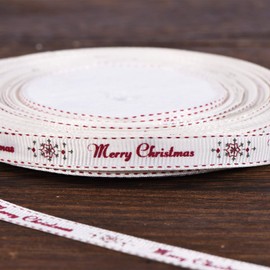 98.4 Feet White Merry Christmas Ribbon Roll for Craft Gift Wrapping Xmas Snowflake Ribbon for Present Packaging Holiday Party Decorations Favors Supplies, 10 mm Wide