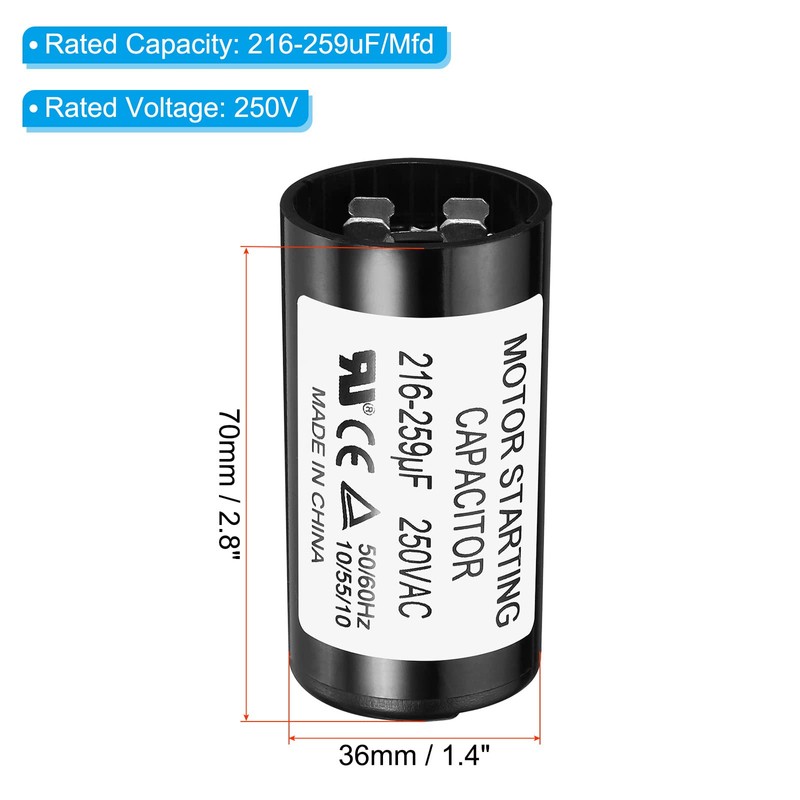 PATIKIL Motor Start Capacitor, 2 Pack 216-259uF/Mfd 250V 50/60Hz CD60