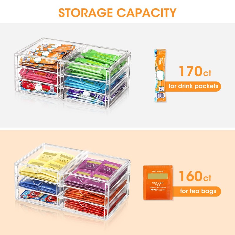 AIEVE Drink Packet Organizer, Stackable Storage Drawers for Tea Bag