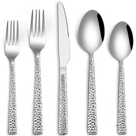 20-Piece Silverware Set, HaWare Stainless Steel Flatware Set for 4, Hammered Eating Utensils Tableware Cutlery Set for Kitchen Hotel Restaurant Party, Mirror Polished - Dishwasher Safe