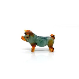 Sansukjai Pig Micro Tiny Figurines Hand Blown Glass Art Animals Collectible Gift Home Decor#1 (Marble Green Amber)