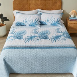 OARAGE Quilt Bedding Set, Sky Blue Queen Comforter Set, Full Size Bedding Comforter Sets, Soft Lightweight Bedspread, Ultrasonic Microfiber Bed Coverlet for All Season (1 Quilt,2 Sham)