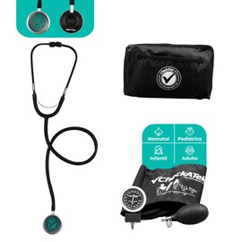 Checkatek Kit Baumanómetro Aneroide con Estetoscopio Doble, Medidor de Presión Arterial Manual Profesional con Brazalete Adulto y Estuche (Negro)