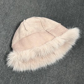 Lopsity Women's Faux Fur Winter Bucket Hat Fluffy Warm Hat for Men Fuzzy Bucket Hat Winter Wrap Hat (CA/US, Alpha, Large, Khaki)