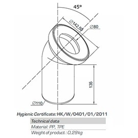 White WC Toilet Waste Water Pan Connector Soil Pipe 110mm 45 Degree Elbow