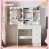 Yamissi White Makeup Table, with Sliding LED Lighted Mirror, 4