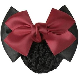 Women Hair Snood Net Bowknot Decor Barrette Elastic Mesh Hair Bun Cover Bow-Knot Decor Hair Clip Hairnet Clips (Red, One Size)