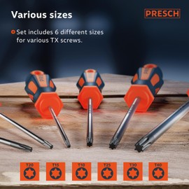 Presch TX Screwdriver Set 6 Pieces - Star Head/Magnetic Screwdriver Set - Professional Tool - T10 to T40 Screw Driver Kit