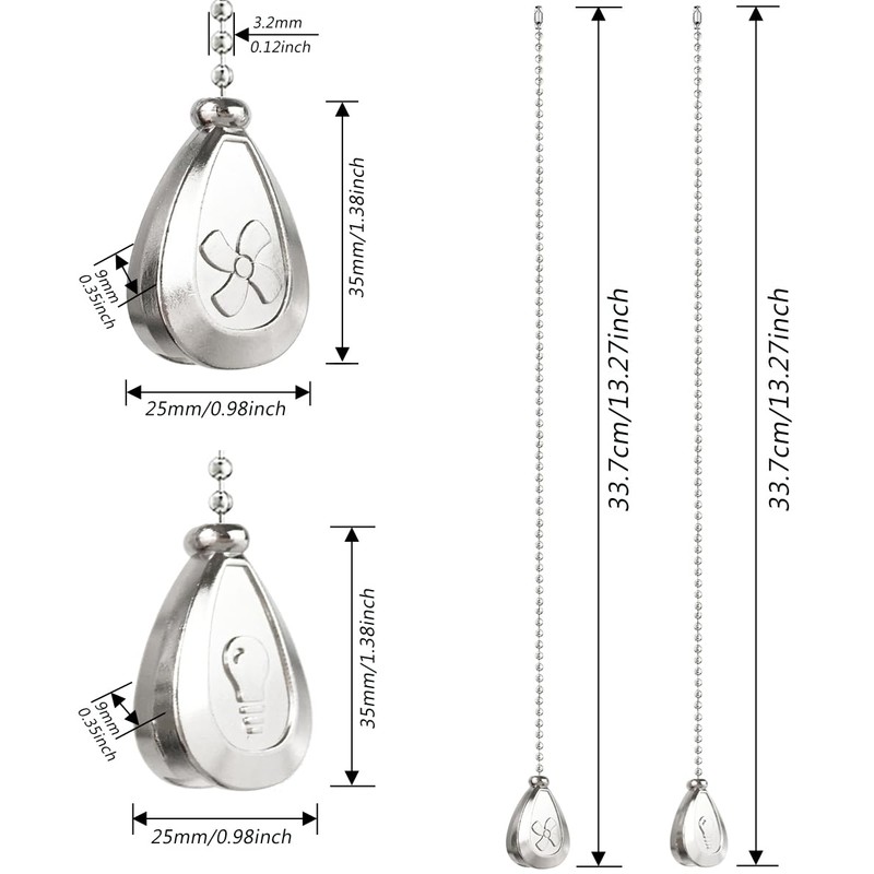 OMYZERO 2Pcs Ceiling Fan Pull Chain Set, 12Inches Decorative Fan