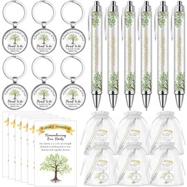 FIONUPI 48 PCS Family Reunion Favors Family Tree Keychains Ballpoint Pen Card and Organza Bags for Family Gathering Party Heart Tree Keyrings for Home Family Reunion Party Gifts, Green, One Size