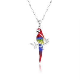 Macaw Parrot Pendant Necklace for Women - 925 Sterling Silver Parrot Necklace Cute Bird Themed Macaw Pendant Tropical Animal Jewelry Gifts for Daughter, Large, Silver, No Gemstone