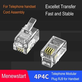 Menewstart 100Pack Telephone Modular Plug RJ9/RJ10/RJ22 4P4C Connector for Phone Line Cord, Compatible with Both Solid and Strandard Wire, for Assembly of Telephone handset Cords