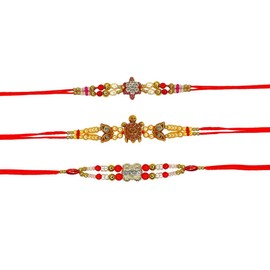 Tuelip Set of 3 Rakhi for Brother Raksha Bandhan Handmade Bracelet for Bhaiya Bhabhi Rakhi Bracelet, Indian Designer Latest Rakhi for Brother Rakhee Thread Fancy Rakhi