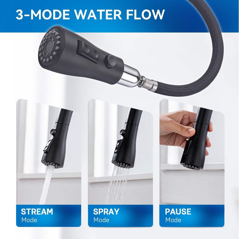 Matte Black Kitchen Faucet with Pull Down Spayer Arofa Single