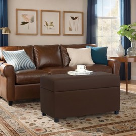 Joveco 24" Leather Storage Ottoman Bench, Rectangle Foot Rest Stool for Living Room, Bedroom, Entryway, Coffee