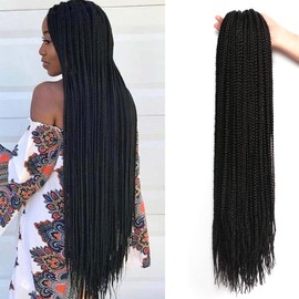 6Packs/Lot Box Braids Crochet Hair Extensions Pre looped Crochet Hair Crochet Braids Box Braid Crochet Hair Crochet Braids Hair for Black Women (30Inch(Pack of 6), 1B)