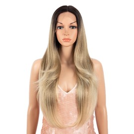 Style Icon 28" Lace Front Wigs Middle Part Lace Wig Long Straight Wig Synthetic Ombre BlondeWig(UPG Lace Wig, SOP22613)
