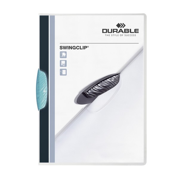 Durable 2260/14 Swingclip File for 1-30 Sheets A4 - Light Blue (Single)