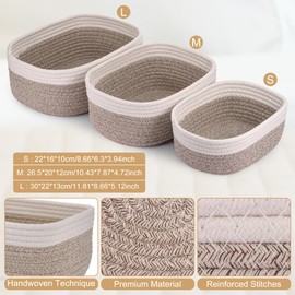 Yimomoyi Set of 3 Storage Baskets, Large Storage Baskets for Organisation, Basket Storage, Cotton Basket for Shelf, Bathroom, Living Room, Children's Room, Bathroom, Storage Basket