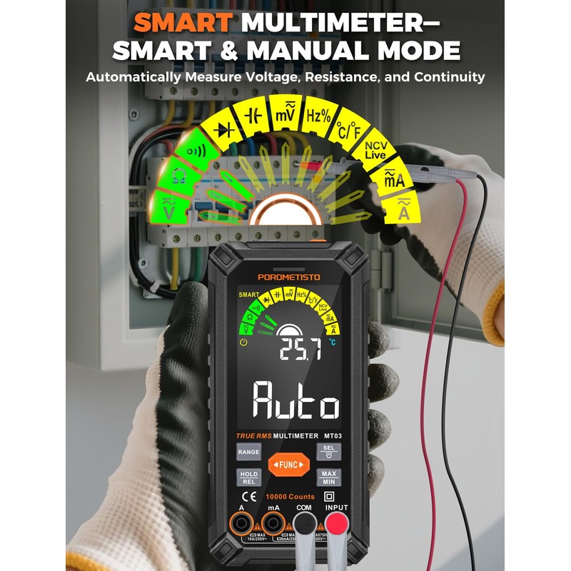 Smart Digital Multimeter Auto-Ranging,10000 Counts True-RMS
