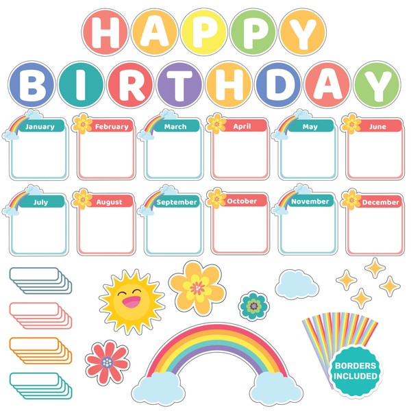 Decorably 101 Pcs Cutouts Rainbow Happy Birthday Bulletin Board Decorations
