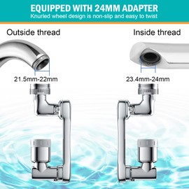 1080°Swivel Tap Aerator, Kitchen Sink Faucet Sprayer with Djustable 2 Modes, Kitchen Bathroom Brass Faucet Bubbler Filter for Taps with M22 External Thread or M24 Internal Thread Nozzle