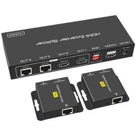 VEDINDUST HDMI Splitter Extender 1 in 2 Out 50 m 165 ft via Cat5e / 6/7 Ethernet HDMI Transmitter Receiver Supports EDID Presets 1080p POC (Requires TX Power Only for Work)