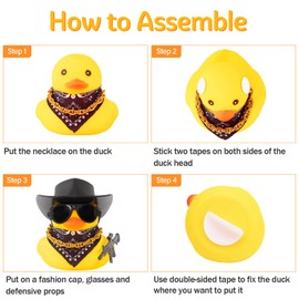 wonuu Black Cool Rubber Duck Car Ornaments Duck Car Dashboard Decorations for Car Accessories with Cowboy Hat Necklace and Sunglasses, AK47
