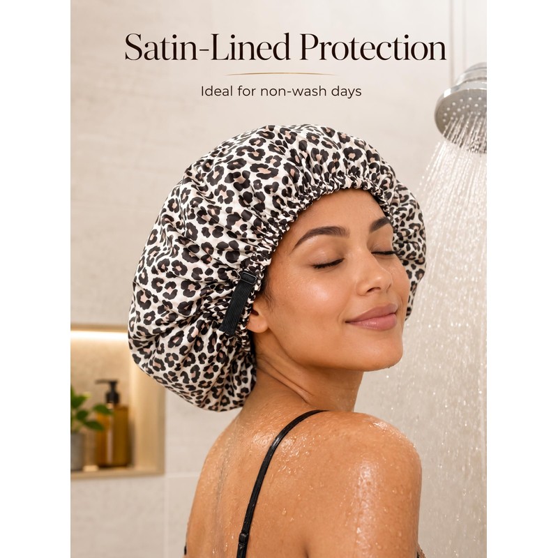 Shower Cap, Extra Adjustable Shower Caps for Women Double-Layer Waterproof
