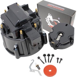 DRAGON FIRE PERFORMANCE BLACK HEI Distributor Cap and Rotor Set With Brass Terminals Complete With Coil Cover Compatible with All V6 / I6 / 6 Cylinder Engines With HEI Oem Fit CAP1030-BLK