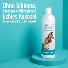 Green Hero Coconut Shampoo for Horses Intensively Nourishes Coat, Tail & Mane – 500 ml Horse Shampoo with Natural Coconut Oil – Shampoo for All Coat Types – No Silicones, Parabens & Microplastics