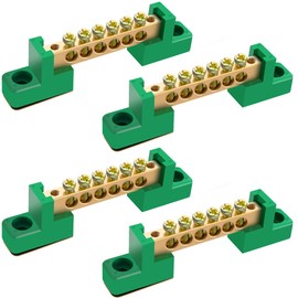 4 Pack 6 Position Grounding Bus Bar Terminal Block, Electrical Ground Bus Bar with Screws and Green Insulated Base for Distribution Box