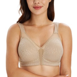 Lemorosy Women's Full Coverage Minimizer Bra Wirefree Plus Size Unpadded Lace Soft Support Bra(46G, Toffee)