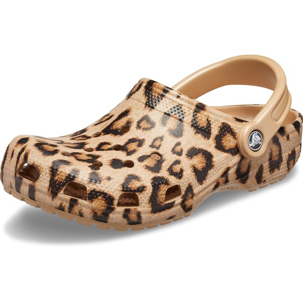 Crocs Unisex-Adult Classic Animal Print Clogs | Zebra and Leopard Shoes, Leopard/Gold, 7 Men/9 Women