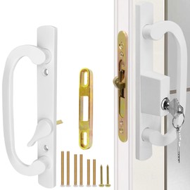 Eockatoo Patio Sliding Glass Door Handle Set with Mortise Lock 45° Keyway, Keyed Offset Position Zinc Diecast I/E Pull Handles, Fits 3-15/16" H.C., 1-3/8" to 2-1/4" Thick Doors, Non-Handed, White