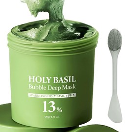 Holy Basil Bubble Deep Mask, Limpieza Profunda + Control de Grasa, Elimina Puntos Negros y Reduce Poros, Arcilla Coreana Para Enjuagar Con Burbujas Cu