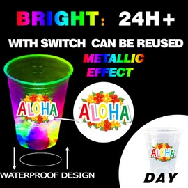 mishunyus 60 Pcs Glow Hawaiian Luau Party Cups, Flashing Tiki Party Cups, Tropical Luau Party Decorations Hawaiian Party Supplies Favor (16oz)