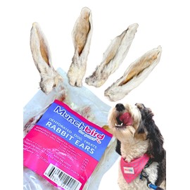 Munchbird Dehydrated Rabbit Ears for Dogs (4pcs) European Furry Rabbit Natural Fiber for Digestive Health